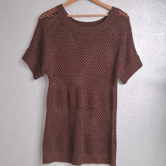 One A Brown Open Knit Short Sleeve Sweater    Size S - Picture 3 of 6